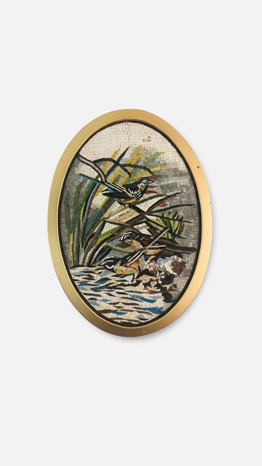 Birds Oval Ancient Mosaic water jet