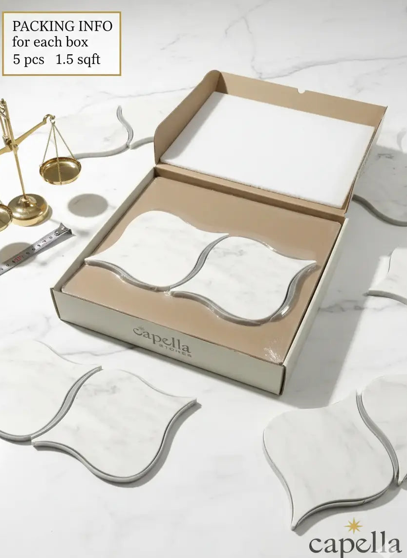Capella Atelier packaging with decorative items on a marble surface