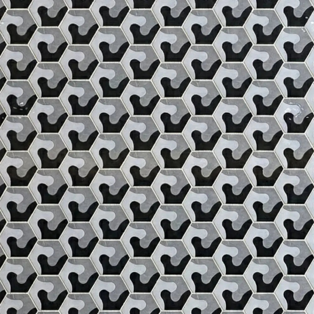 Hexagonal pattern with black and gray shapes on a textured background tile inc
regrouting
floors and walls
universal tile
laying tile
tile center
quality tile
the tile shop near me