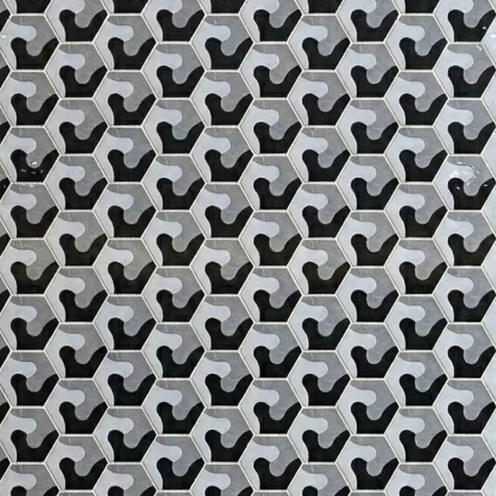 Hexagonal pattern with black and gray shapes on a textured background tile inc
regrouting
floors and walls
universal tile
laying tile
tile center
quality tile
the tile shop near me