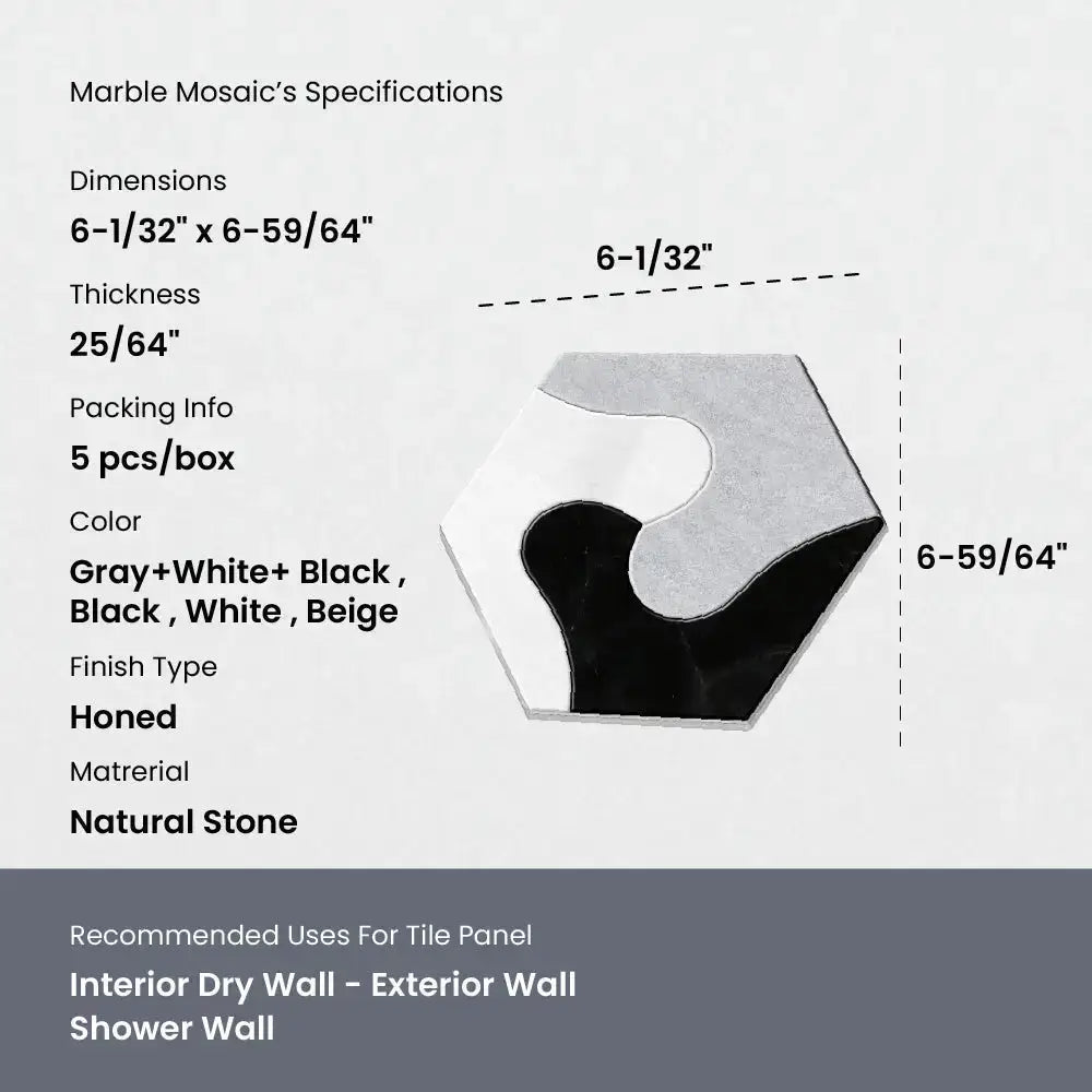 Marble mosaic tile specifications with dimensions and color options on a gray background.misbel house of tiles
tile refinishing
tile installers
classic tile
tile showroom
tile suppliers
tile installers near me