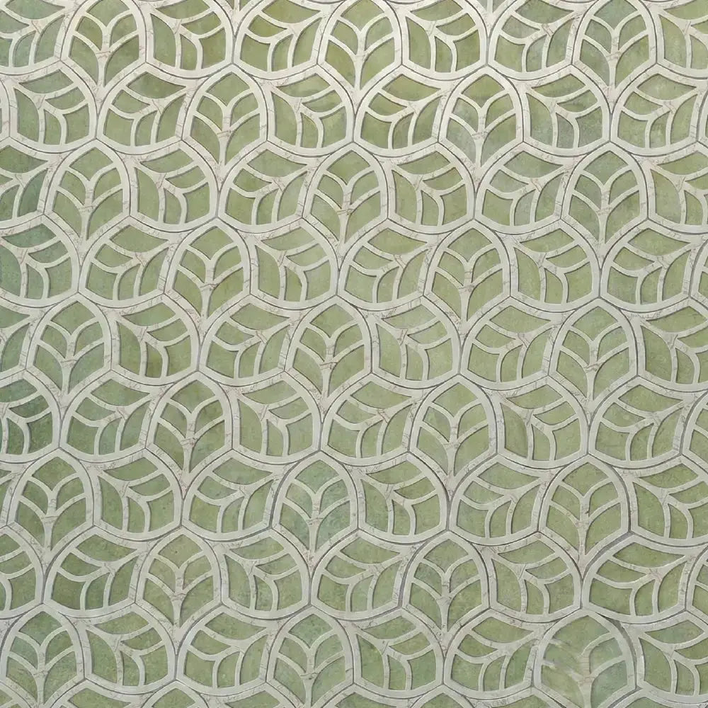 Green fabric with a geometric pattern