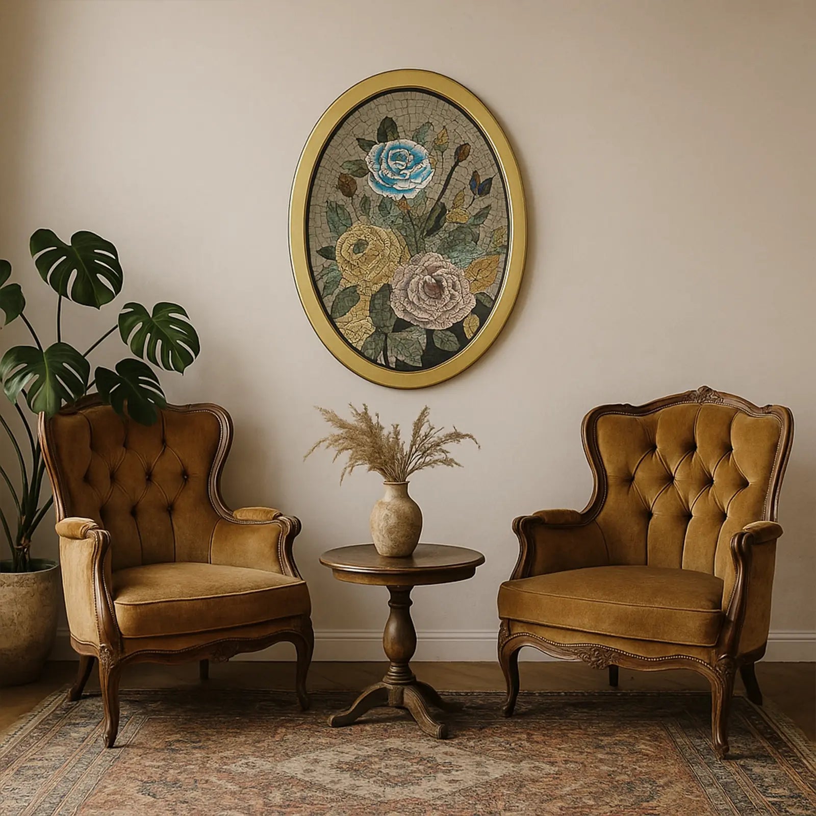 Timeless Roses: Ancient Mosaic Wall Art