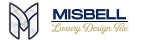 Misbell Luxury Design Tile logo with a blue and white 'M' on a black background