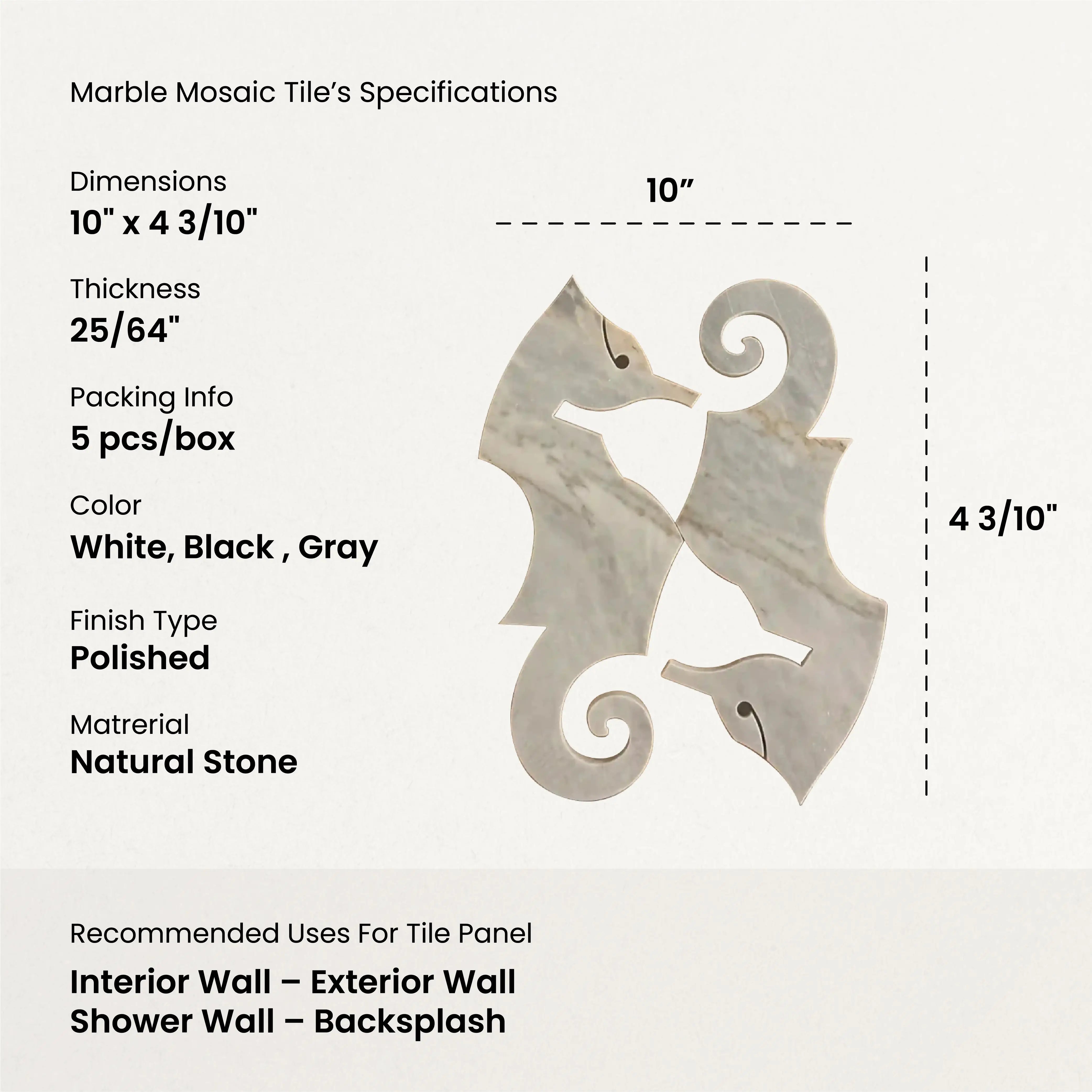 SEAHORSE First Edition Waterjet Marble Mosaic Tile (0.306 sqft sheet)